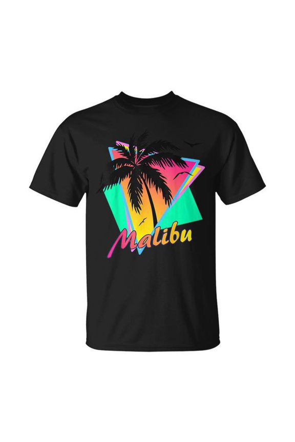 Malibu 80S Tropical Summer Beach Palm Tree Sunset T-Shirt Size S-5XL