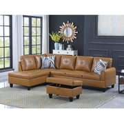 Malibu 97 Wide 3 Pieces Faux Letter Left Facing Sofa Set With Ottoman