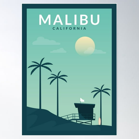 Malibu Beach California Poster Wall Art, Modern Wall Decor For Living Room Bedroom, 8x12 UNFRAMED