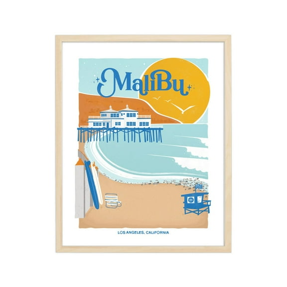 Malibu Beach Retro Travel Poster, California Vintage Wall Art Print, Beach Surfing Wall Art, Modern Wall Decor, 8x12 UNFRAMED