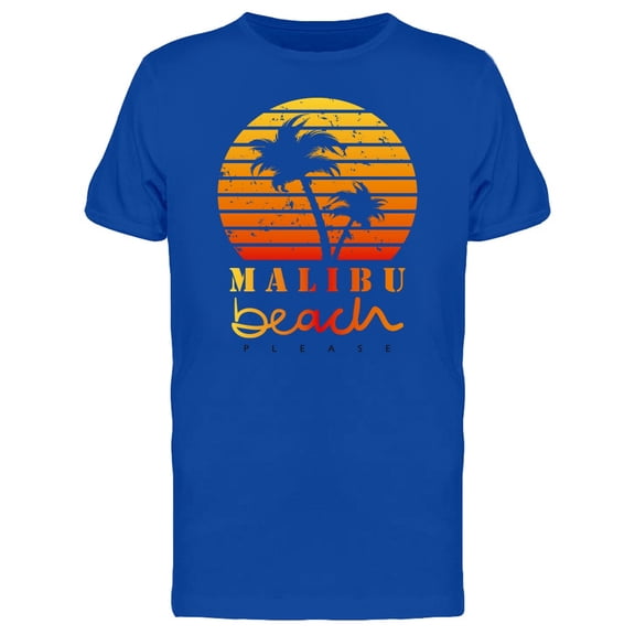Malibu Beach Text And Palm Trees With Sunset  Tee Men's -Image by Shutters
