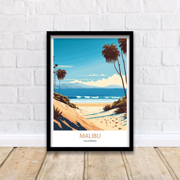 Malibu Beach Travel Print Vintage Coastal Art