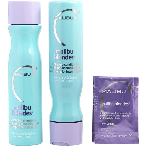 Malibu Blondes Enhancing Treatment Kit (Shampoo 9 oz, Conditioner 9 oz, Hair Remedy 4 x 0.17 oz)