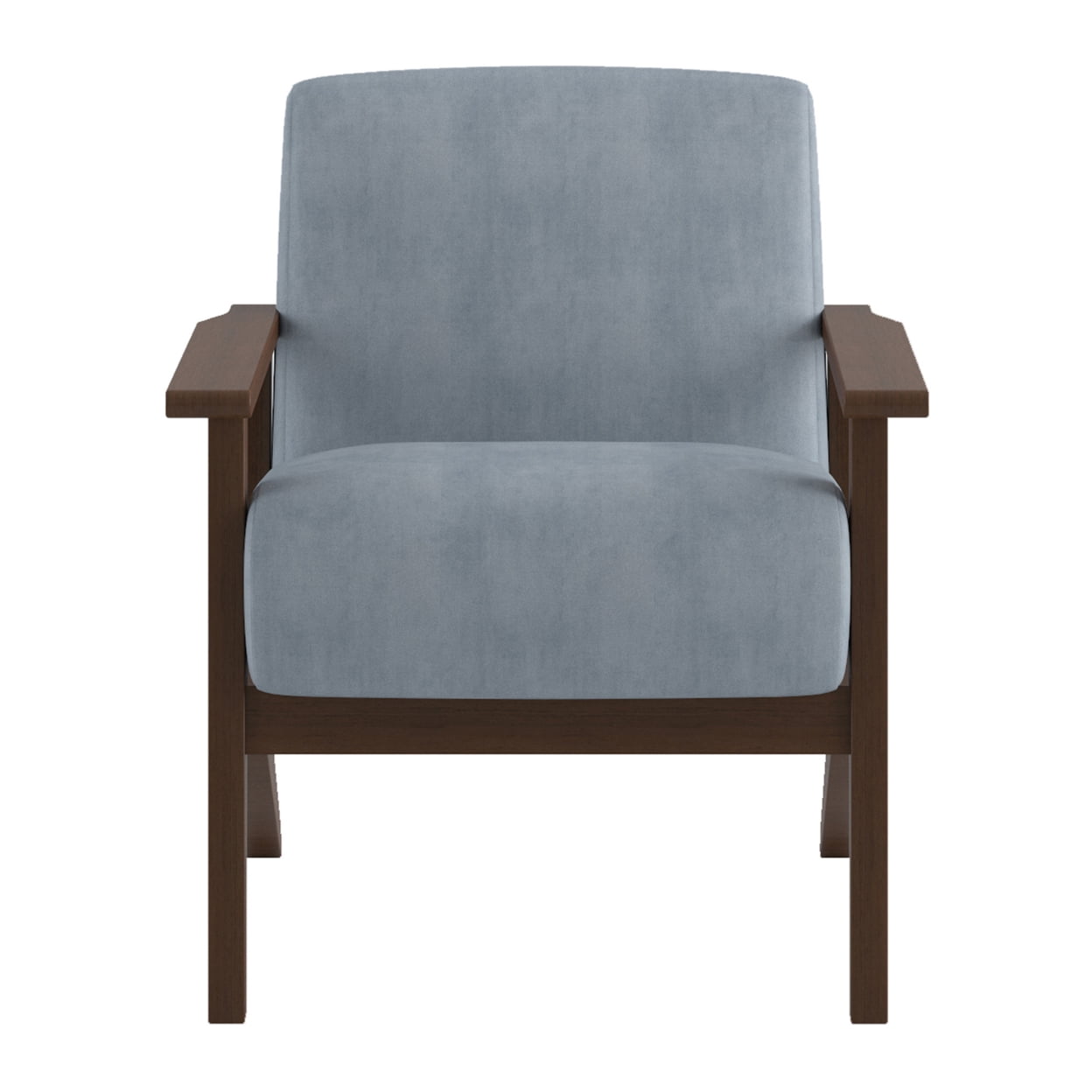 Malibu Blue Gray Velvet Upholstered Solid Wood Walnut Finish Accent ...