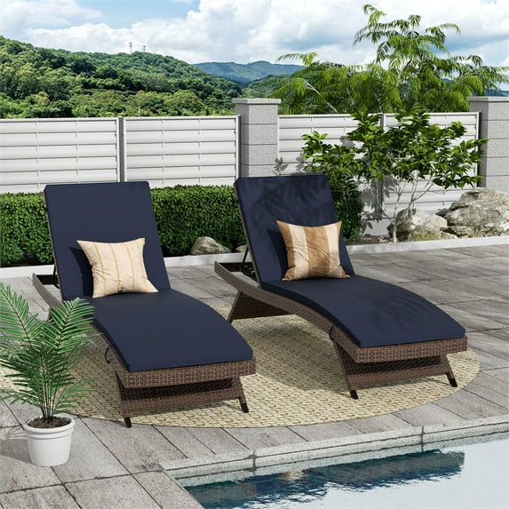 Malibu Brown Wicker Reclining Chaise Lounge (Set of 2)