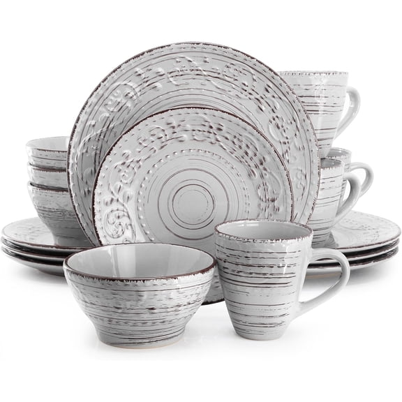 Malibu Calcite 16-Piece Stoneware Dinnerware Set, Light Gray