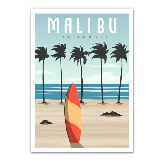 Malibu California Surf - 3" Vinyl Sticker - For Car Laptop Water Bottle Phone - Waterproof Decal