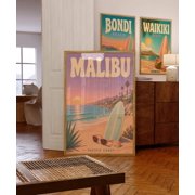 Malibu California Vintage Beach Wall Art Print Pacific Coast Surf Retro Travel