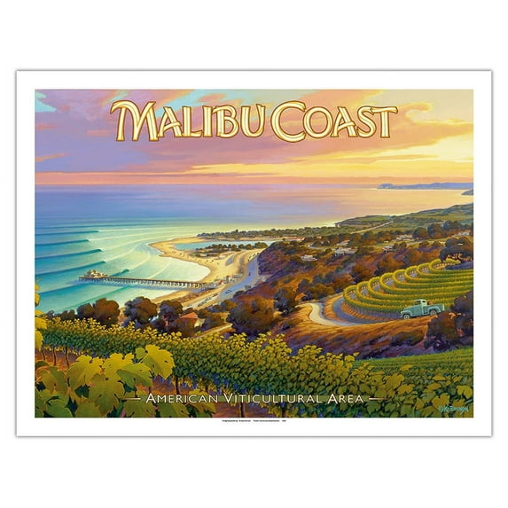 Malibu Coast Wineries - Santa Monica Mountains - California Vineyards Wine Country Art by Kerne Erickson - Fine Art Matte Paper Print (Unframed) 20x26in