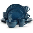 thumbnail image 1 of Malibu Deep Ocean 16-Piece Stoneware Embossed Pattern Reactive Glaze Dark Blue Dinnerware Set, Tableware, Serveware Set (Deep Ocean Blue), 1 of 9