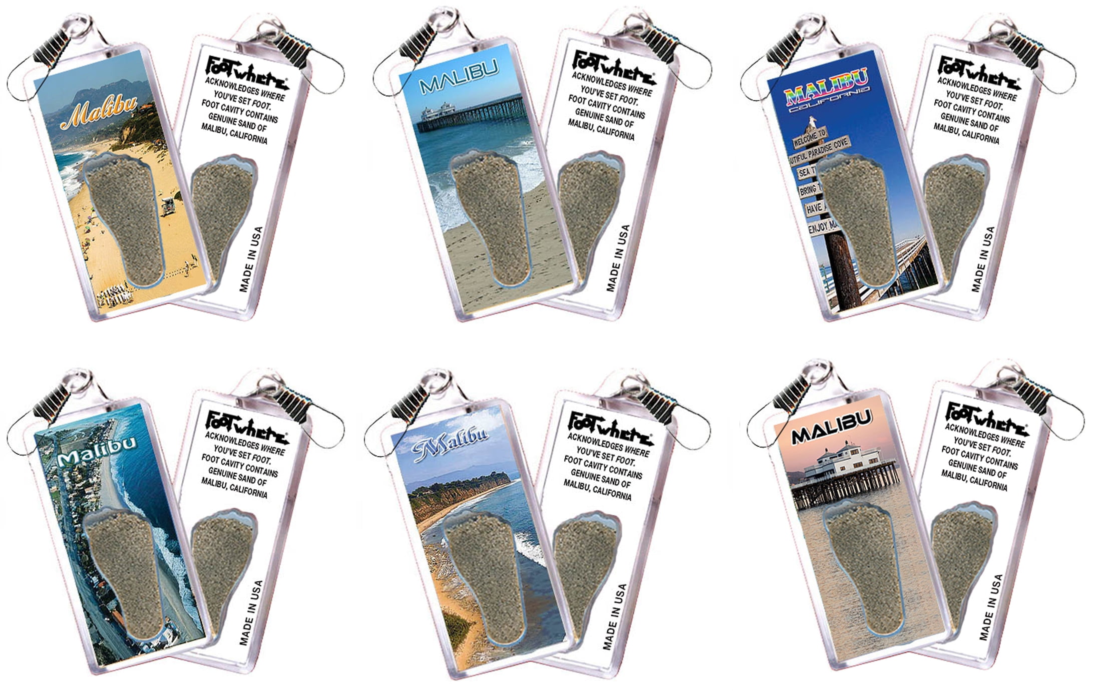 Malibu FootWhere® Souvenir Lanyard. 6 Piece Set. Made in USA