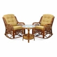 thumbnail image 1 of Malibu Handmade Natural Rattan Living Room Set of 2 Rocking Lounge Chairs with Light Brown Cushions and Round Coffee Table with glass Colonial (Light Brown Color), 1 of 9
