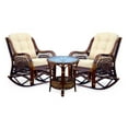 thumbnail image 1 of Malibu Handmade Natural Rattan Living Room Set of Round Coffee Table with glass and 2 Rocking Lounge Chairs with Cream Cushions, Dark Brown Color, 1 of 7