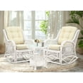 thumbnail image 1 of Malibu Handmade Natural Rattan Living Room Set of Round Coffee Table with glass and 2 Rocking Lounge Chairs with Cream Cushions, White Color, 1 of 5