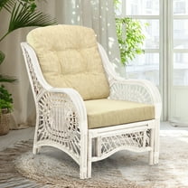 Malibu Lounge Armchair ECO Natural Rattan Wicker Handmade Design with Cream Cushion, White Wash