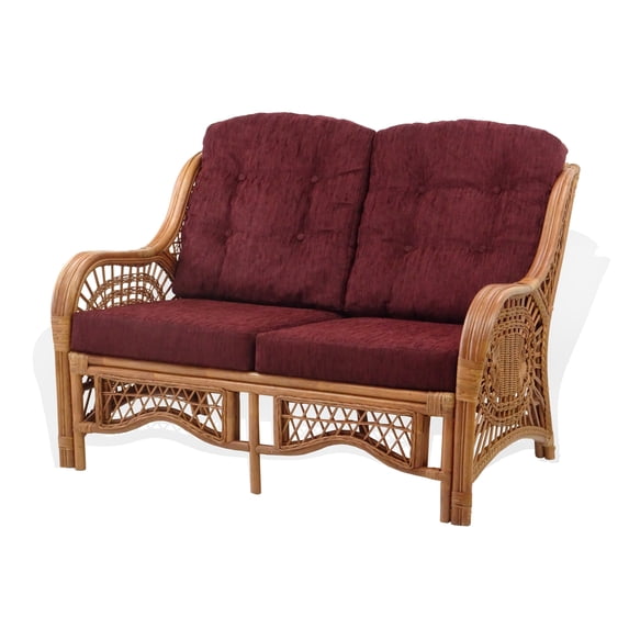 Malibu Lounge Loveseat Rattan Wicker Handmade w/Dark Brown Cushion, Colonial