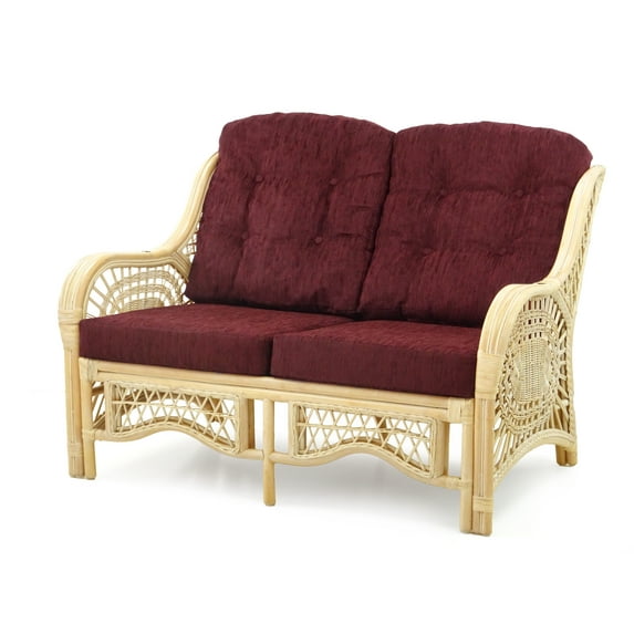 Malibu Lounge Loveseat Sofa Natural Rattan Wicker Handmade Design with Dark Brown Cushions, Natural