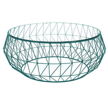 Malibu Modern Round Glass Top Coffee Table with Metal Base, Blue