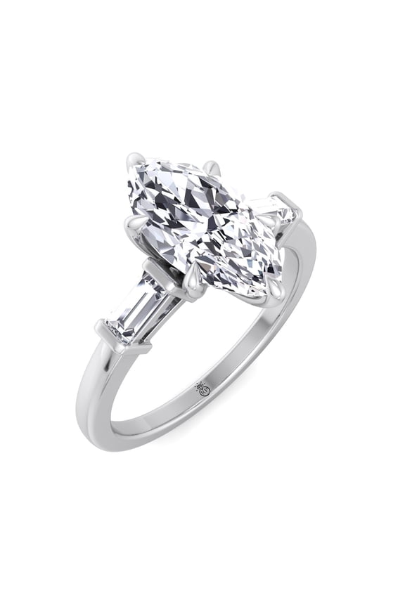 Malibu - Moissanite Marquise Cut Lab Diamond Engagement Ring With Baguette Sidestones