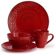 Malibu Ocean Bloom 16-Piece Stoneware Dinnerware Set, Red