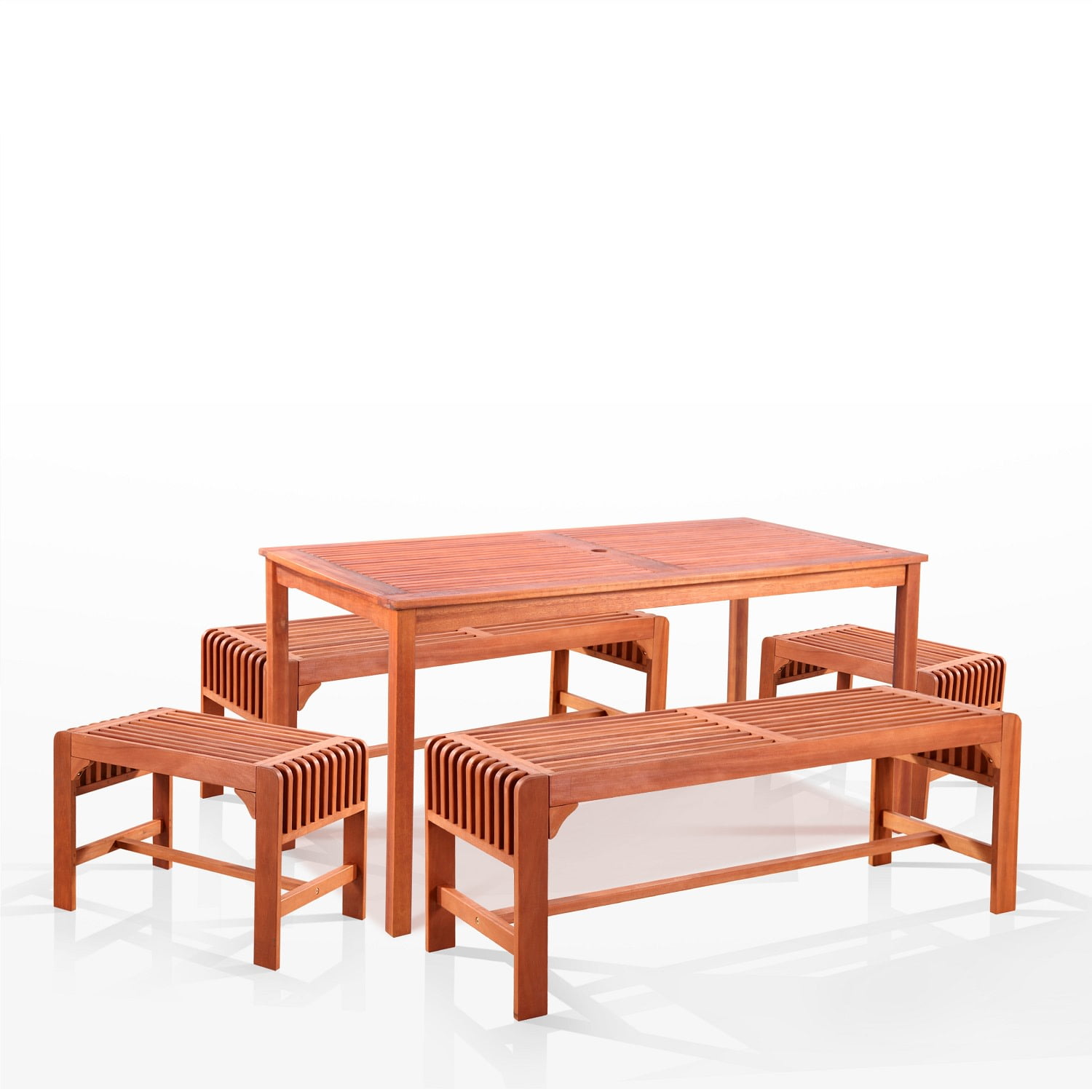 Malibu Outdoor 5piece Wood Patio Dining Set with Backless Bench and