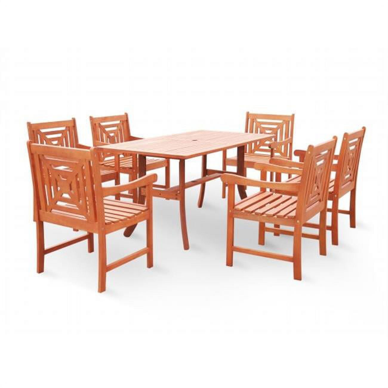 Malibu Outdoor 7piece Wood Patio Dining Set with Curvy Leg Table