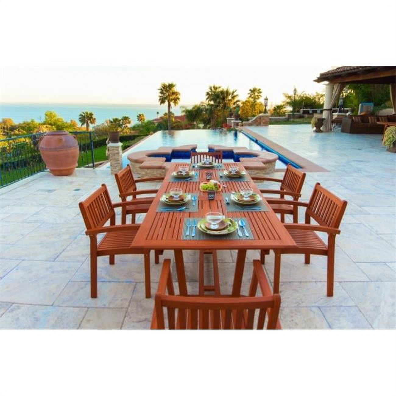 Malibu Outdoor 7piece Wood Patio Dining Set with Extension Table