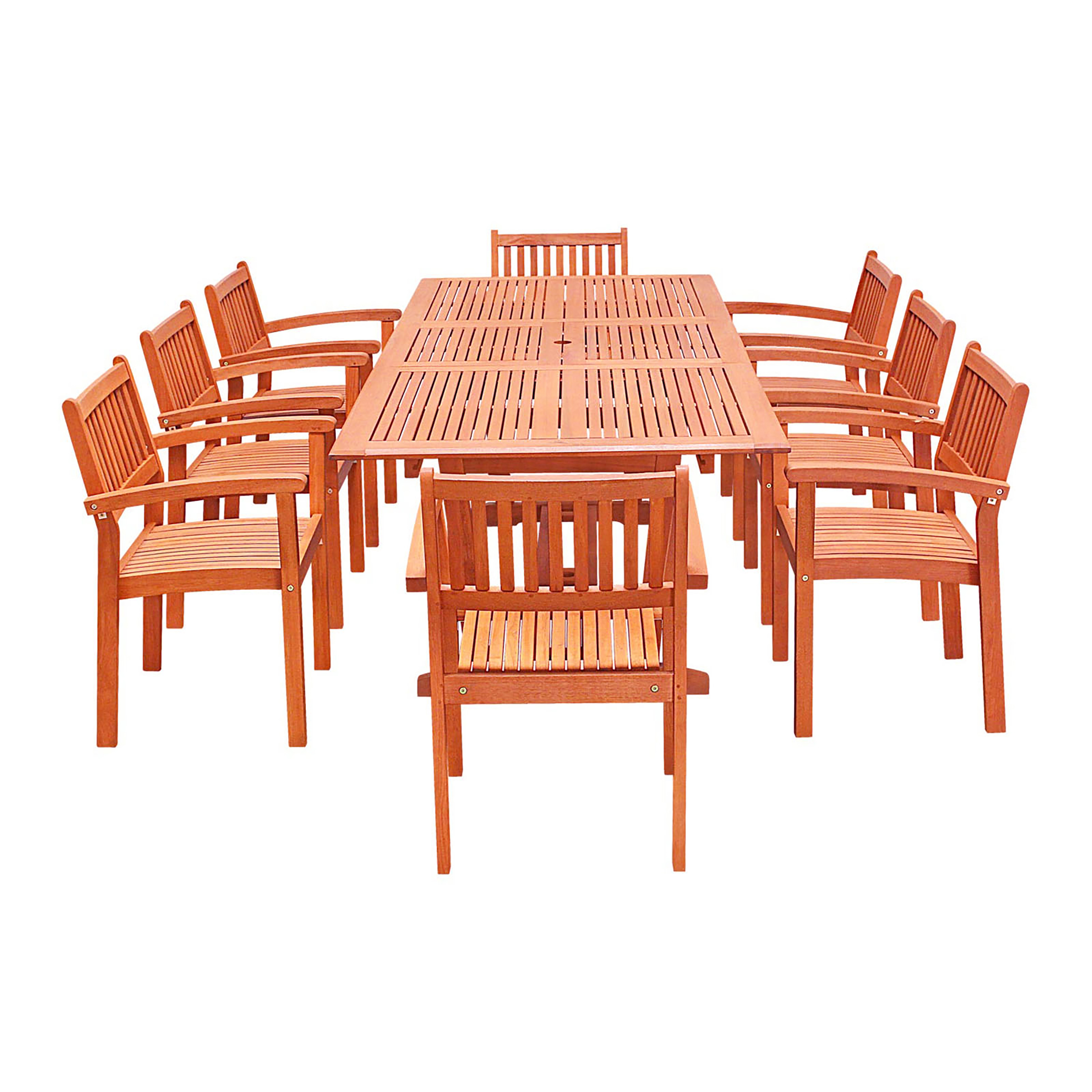 Malibu Outdoor 9-piece Wood Patio Dining Set with Extension Table & Stacking Chairs - image 1 of 4