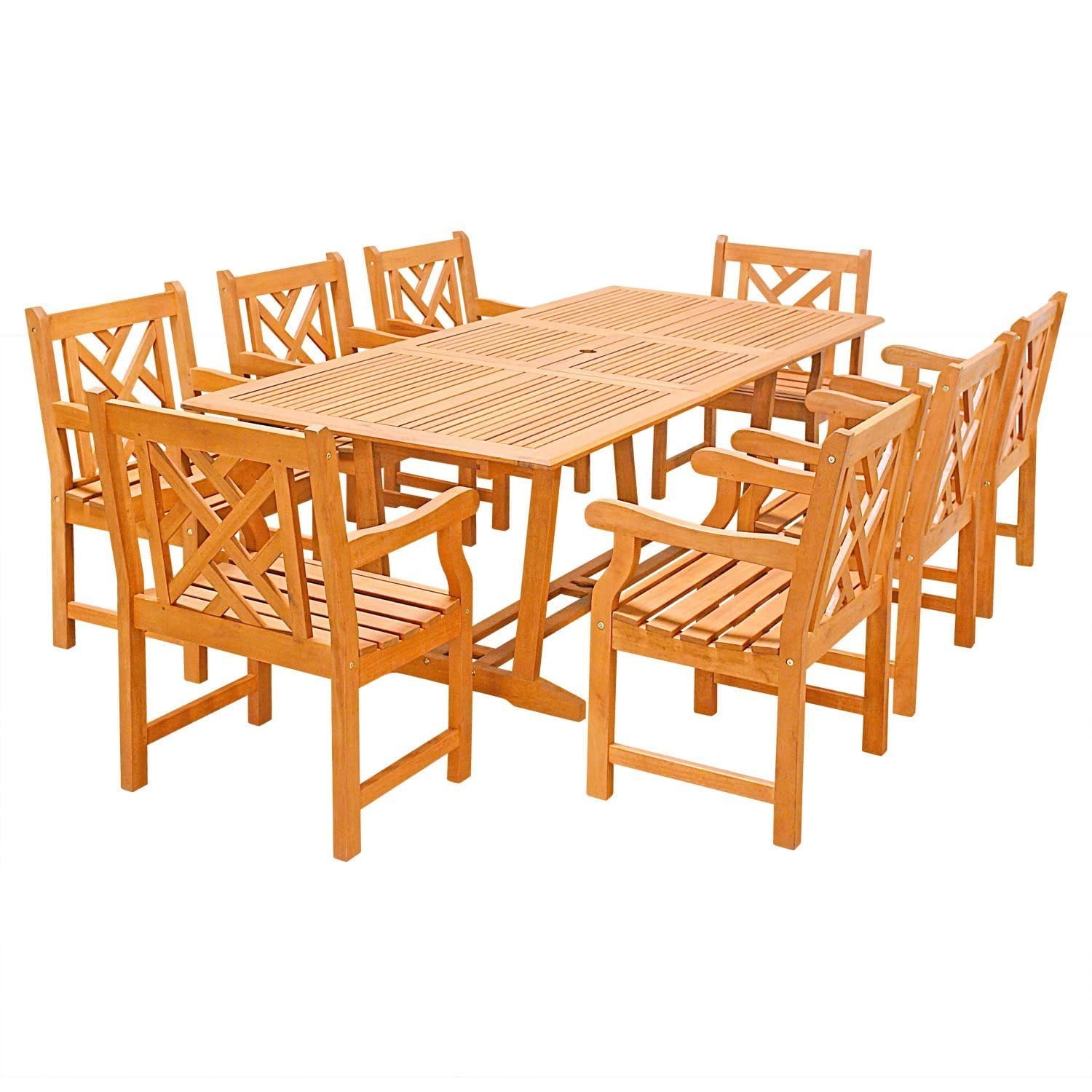 Malibu Outdoor 9piece Wood Patio Dining Set with Extension Table