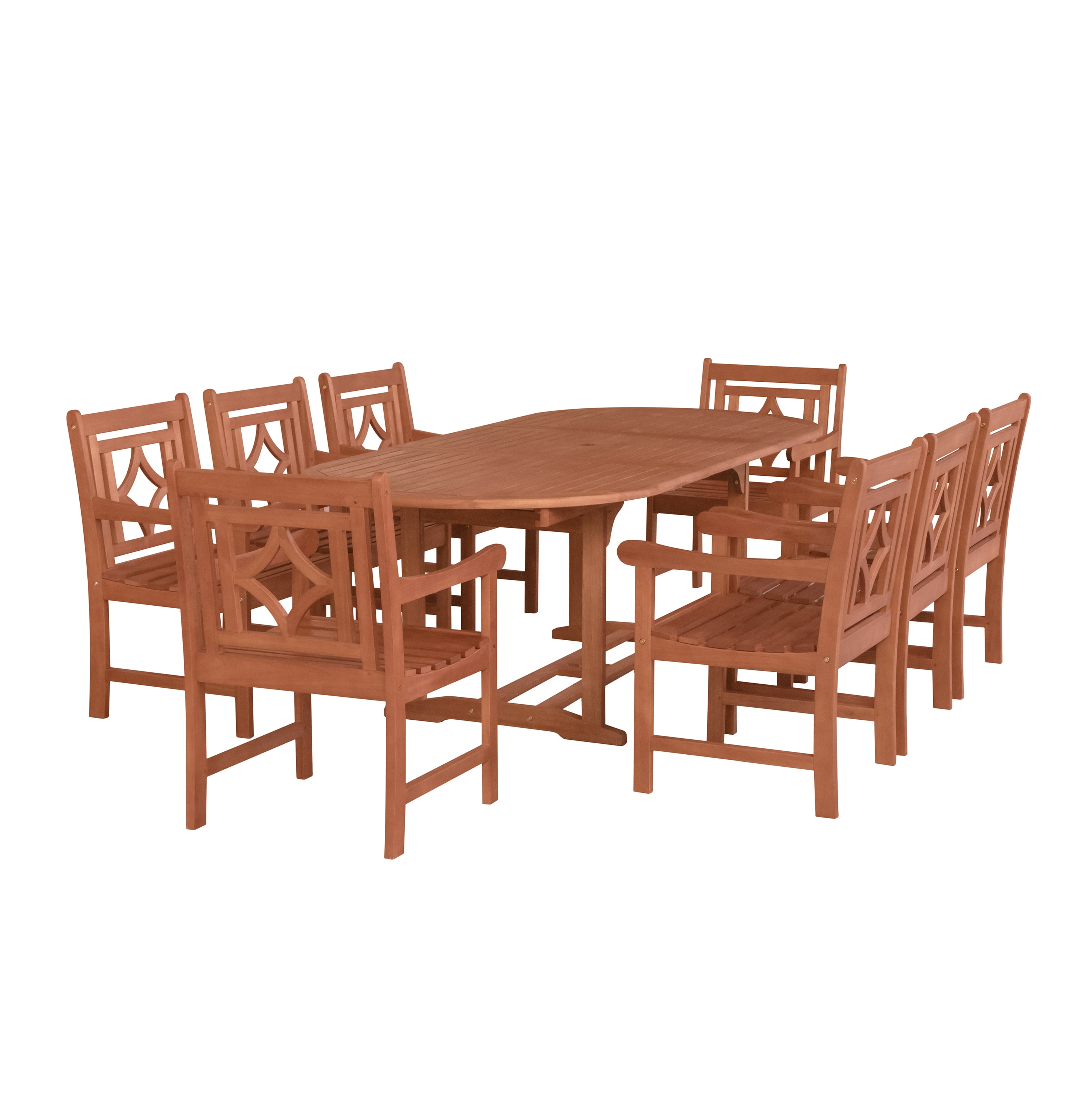 Malibu Outdoor 9piece Wood Patio Extendable Table Dining Set