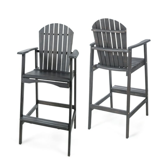 Malibu Outdoor Acacia Wood Adirondack Barstools, Set of 2, Dark Grey Finish