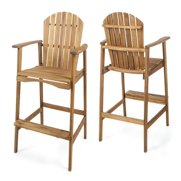 Malibu Outdoor Acacia Wood Adirondack Barstools, Set of 2, Natural Stained