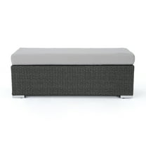 Malibu Outdoor Wicker Dining Bench with Water Resistant Cushion, Grey and Silver