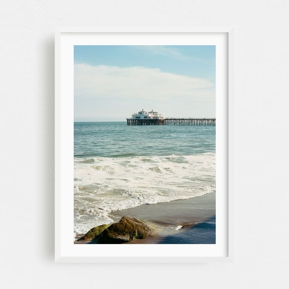 Malibu Pier V - Malibu California Photography Seascape Ocean Waves Coast Beach Boardwalk White Framed Wall Art Print 18 x 24 inches