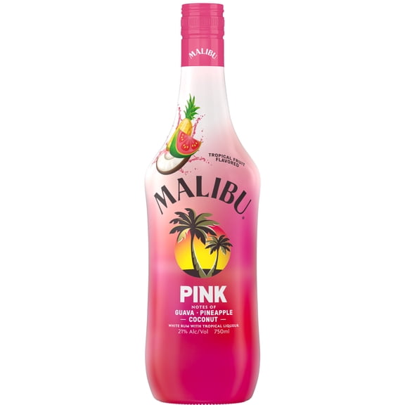 Malibu Pink White Rum with Tropical Liqueur, 750 ml Bottle, 42 Proof