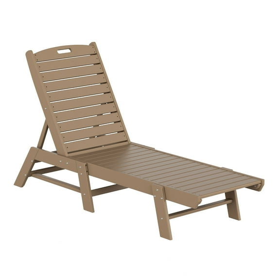 Malibu Poly Reclining Outdoor Patio Chaise Lounge Chair Adjustable, Weatherwood
