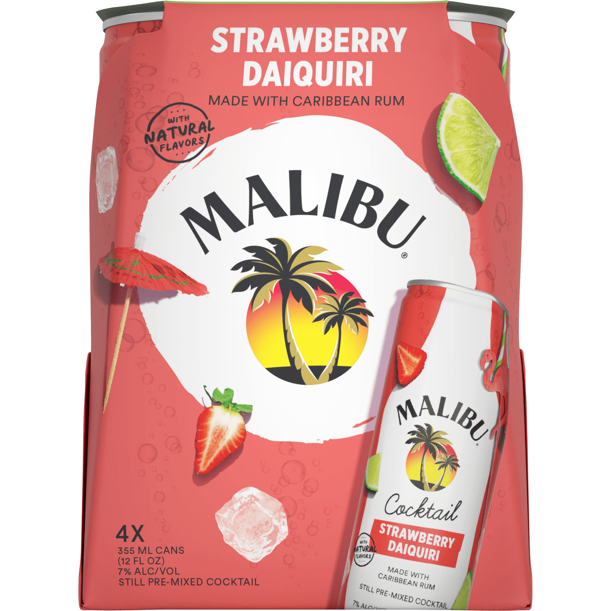 Malibu Ready to Drink Cocktail Strawberry Daquiri 355mL 4 Pack, 14