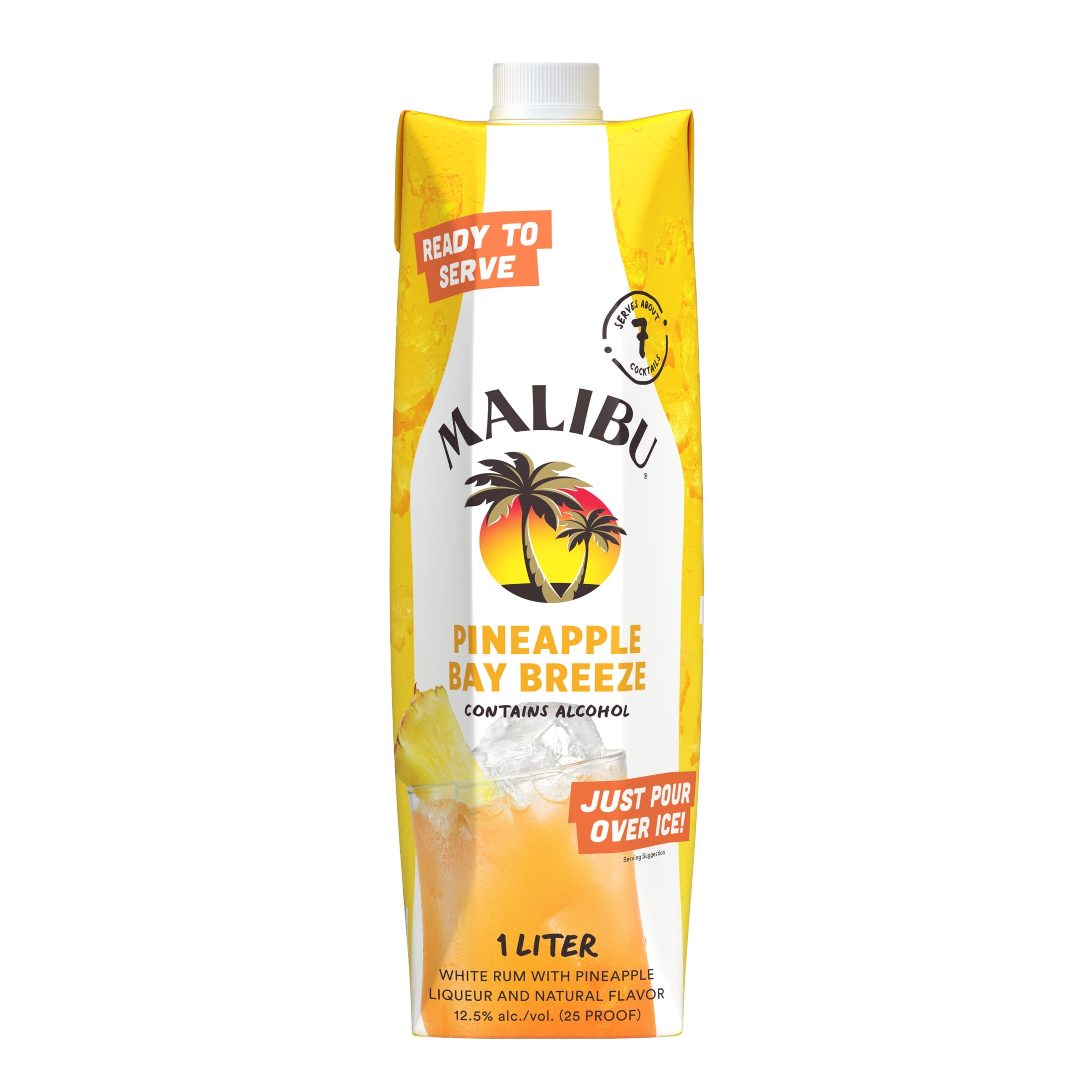 Malibu Ready to Serve Pineapple Bay Breeze Rum Cocktail, 1L Box, 12.5% ABV, 1pc