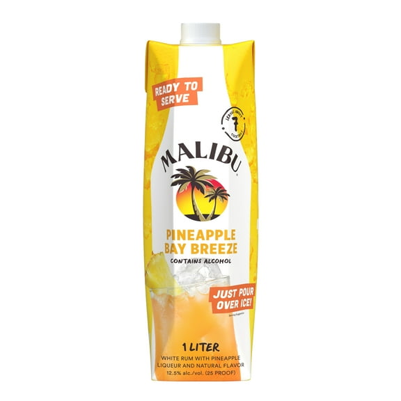Malibu Ready to Serve Pineapple Bay Breeze Rum Cocktail, 1L Box, 12.5% ABV, 1 Pc