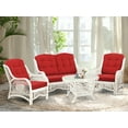 thumbnail image 1 of Malibu Set of 2 Natural Rattan Wicker  Lounge Chairs, Loveseat w/Burgundy Cushion and Coffee Table w/Glass, White Color, 1 of 7