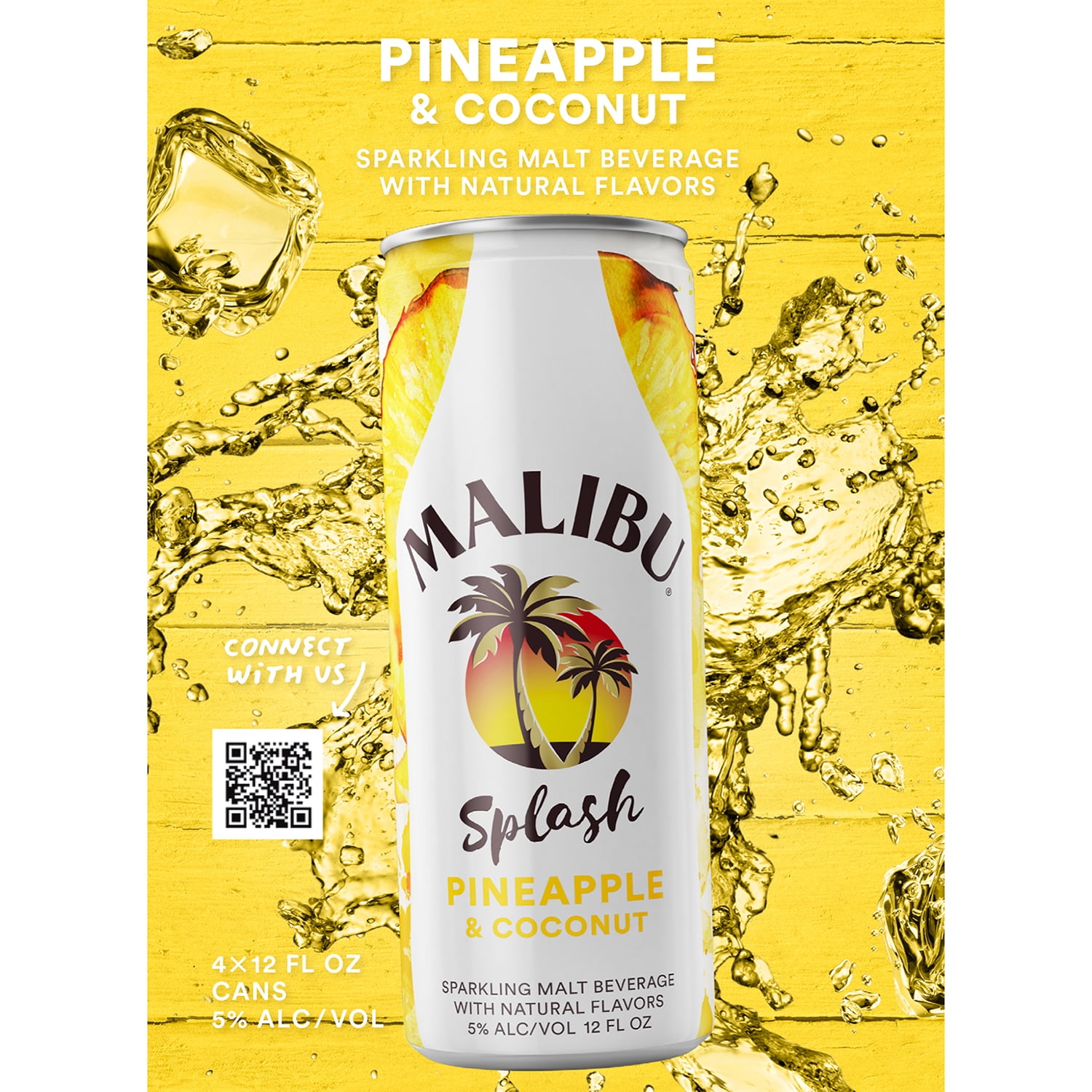 Malibu Splash Pineapple & Coconut 4pk/12oz Cans
