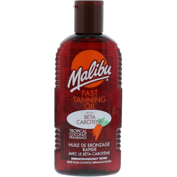 Malibu Fast Tanning Oil with Beta Carotene, No SPF, for Outdoor & Tanning Bed , Coconut Scent, Water Resistant 6.76 fl oz