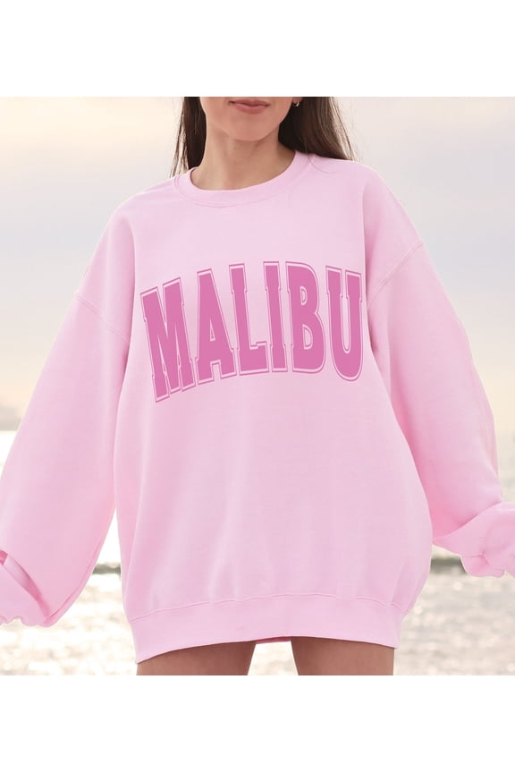 Malibu Sweatshirt, Trendy Varsity Sweatshirt, Aesthetic College Crewneck, Oversized Minimalist Sweater, Malibu Bachelorette Shirt All Size S-5Xl