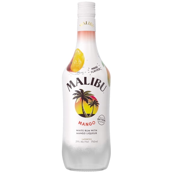 Malibu White Rum with Mango Liqueur, 750 ml Bottle, 21% ABV