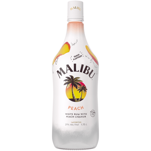 Malibu White Rum with Peach Liqueur, 1.75 L Bottle, 21% ABV