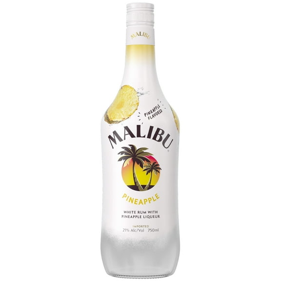 Malibu White Rum with Pineapple Liqueur, 750 ml Bottle, 21% ABV