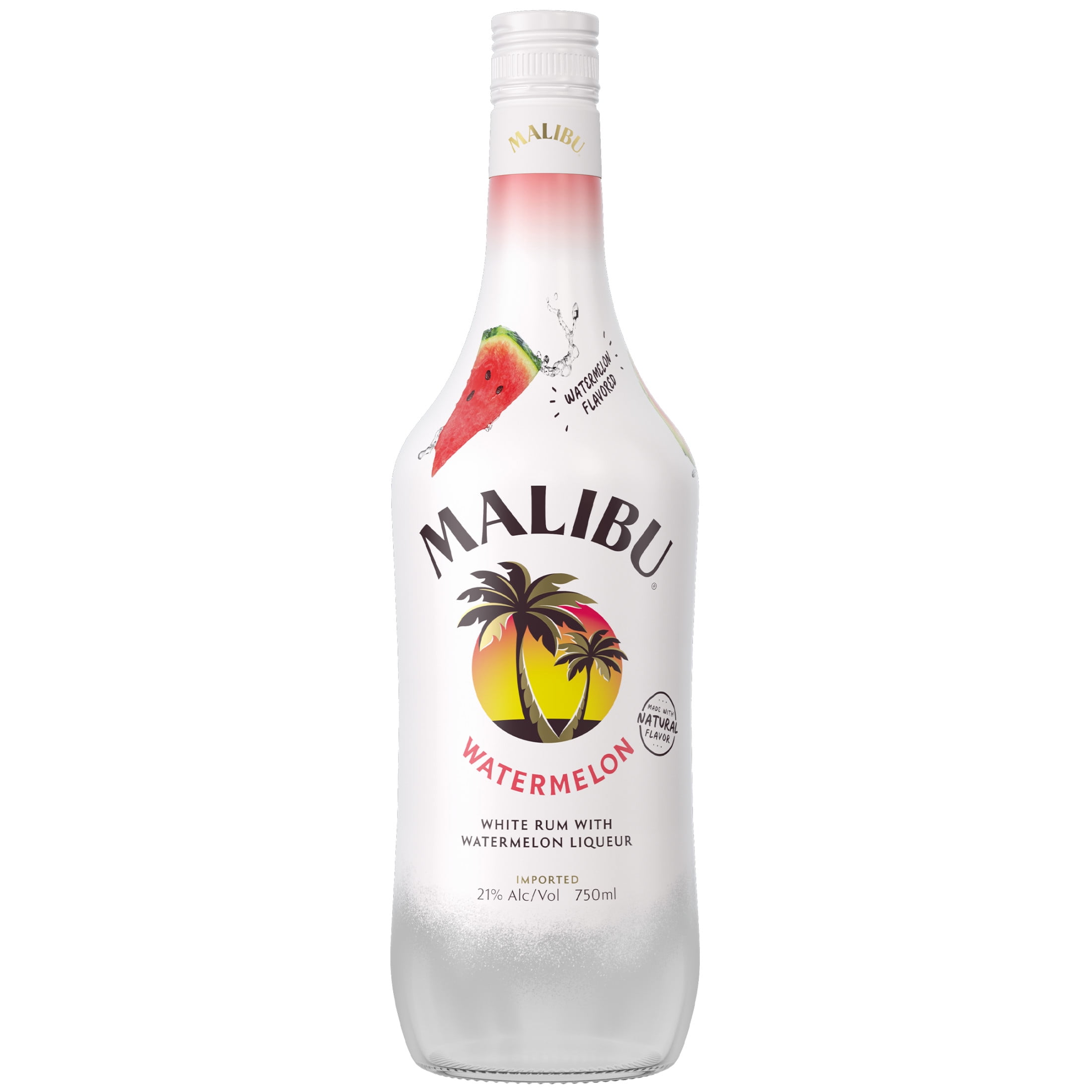 Malibu White Rum with Watermelon Liqueur, 750 ml Bottle, 21% ABV