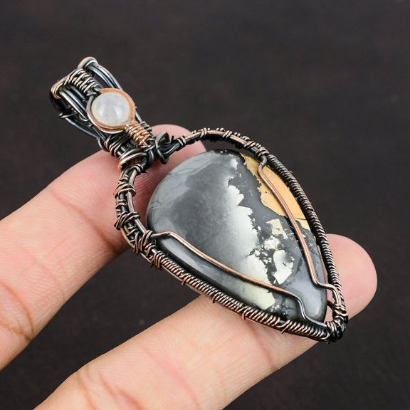 Maligano Jasper Copper Pendant Copper Wire Wrapped Jewelry Gemstone Jewelry Rainbow Moonstone Pendant Wire Designer Jewelry Handmade Pendant