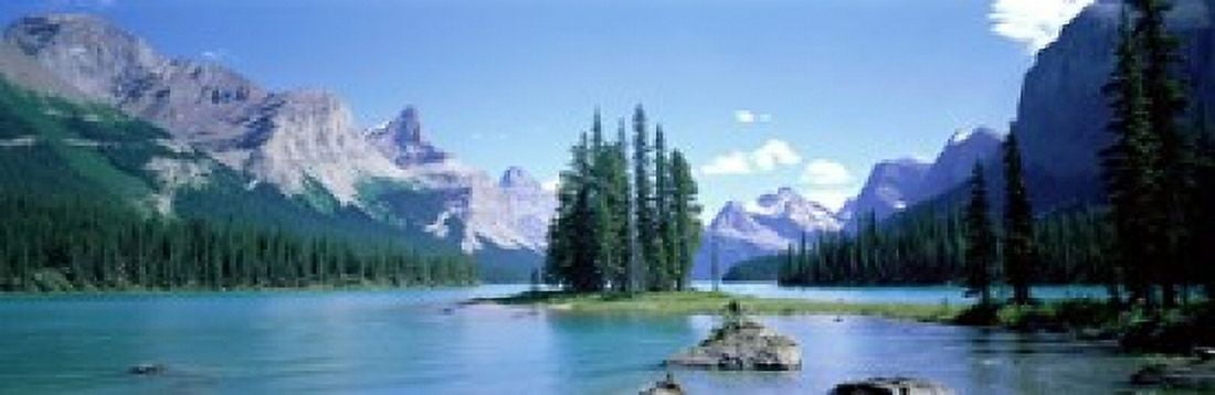 Maligne Lake Near Jasper Alberta Canada Canvas Art - Panoramic Images (18 x 6)