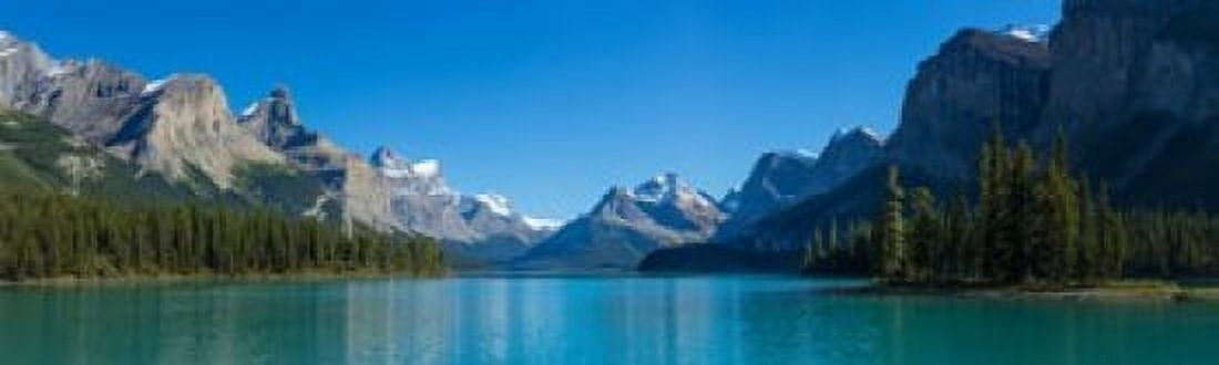 Maligne Lake with Canadian Rockies in the background Jasper National Park Alberta Canada Canvas Art - Panoramic Images (38 x 12)